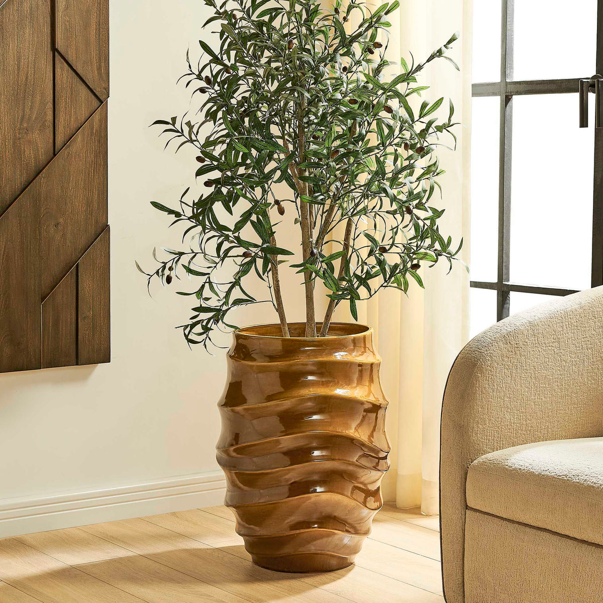 Canyon Wave Indoor-Outdoor Earthy Planter - Light Brown by Uttermost - View 2