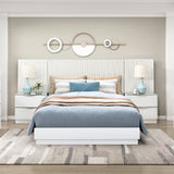 Luxurious Pearl White Finish 5pc Queen Wall Bed Set Soft Upholstery Headboard Panel Glam Bedroom Furniture