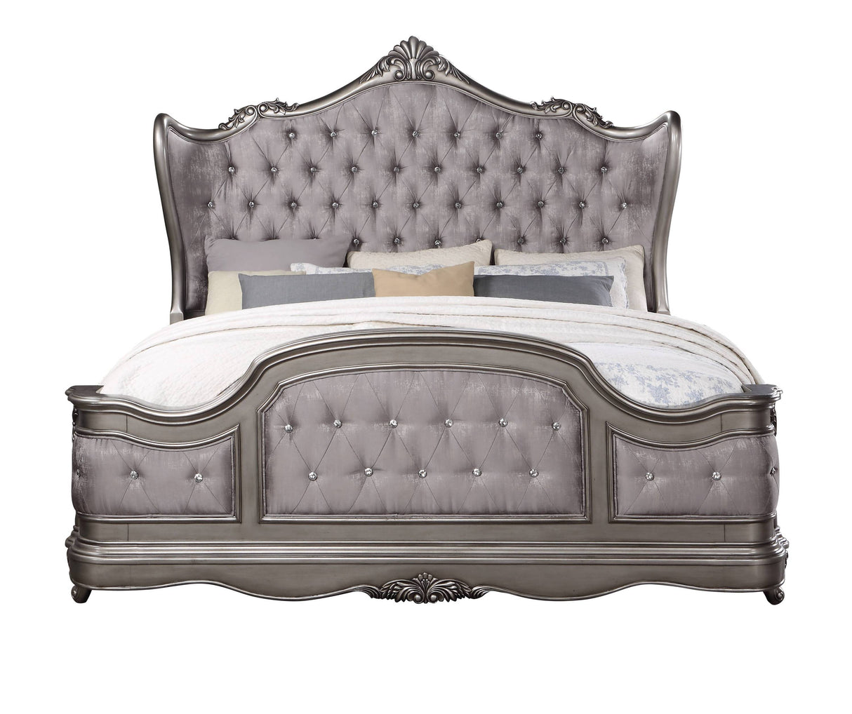 Ariadne Velvet & Antique Platinum Finish Queen Bed