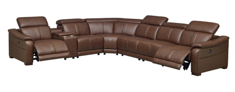 Leather Match Modular Sectional with Recliner Seat and Adjustable Headrest and Storage Console with Cup Holders - sold by Home Elegance USA