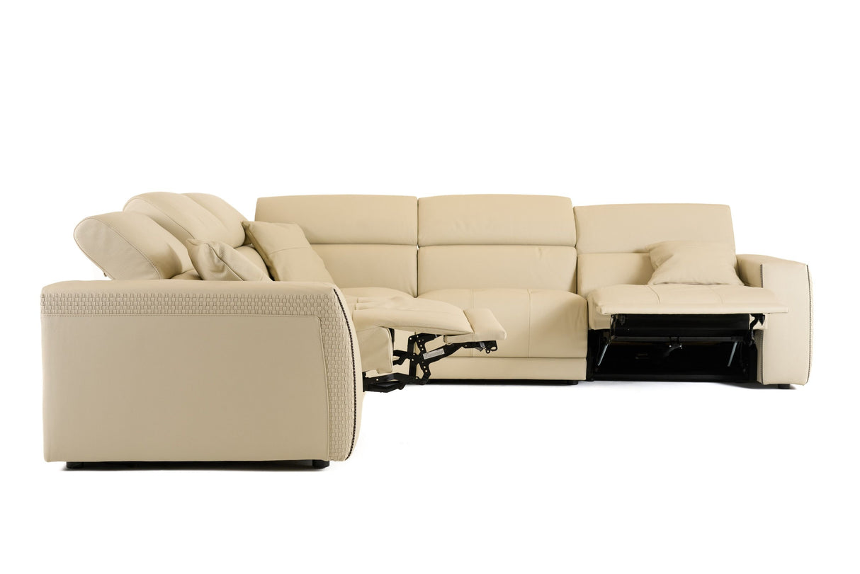 Lamod Italia Dalton - Modern Italian Cream Leather Sectional + Recliners - Home Elegance USA