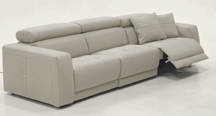 Dalton - Modern Italian Light Grey Leather 4-Seat Sofa + 2 Recliners - View Image 1