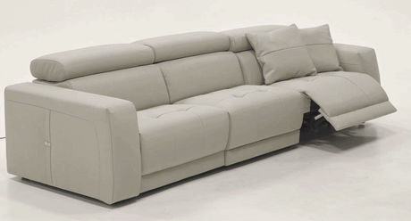 Dalton - Modern Italian Light Grey Leather 4-Seat Sofa + 2 Recliners - View Image 1