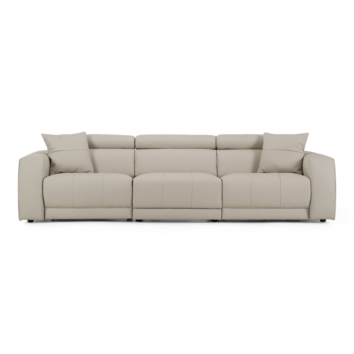 Dalton - Modern Italian Light Grey Leather 4-Seat Sofa + 2 Recliners - View Image 1