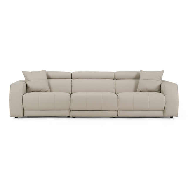 Dalton - Modern Italian Light Grey Leather 4-Seat Sofa + 2 Recliners - View Image 1