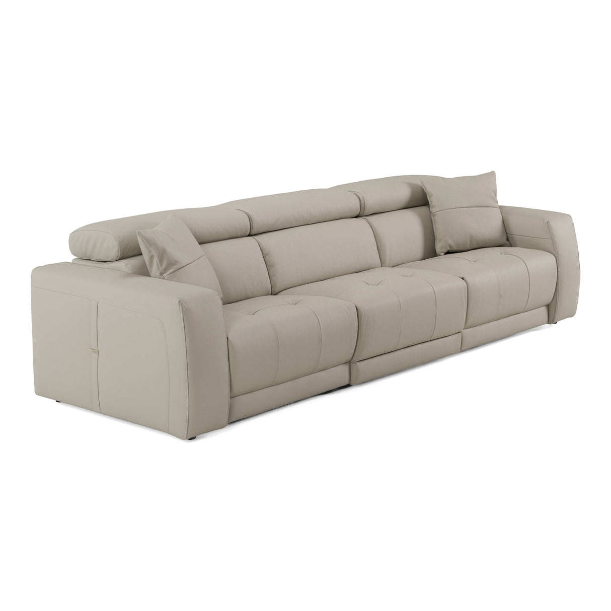 Dalton - Modern Italian Light Grey Leather 4-Seat Sofa + 2 Recliners - View Image 1