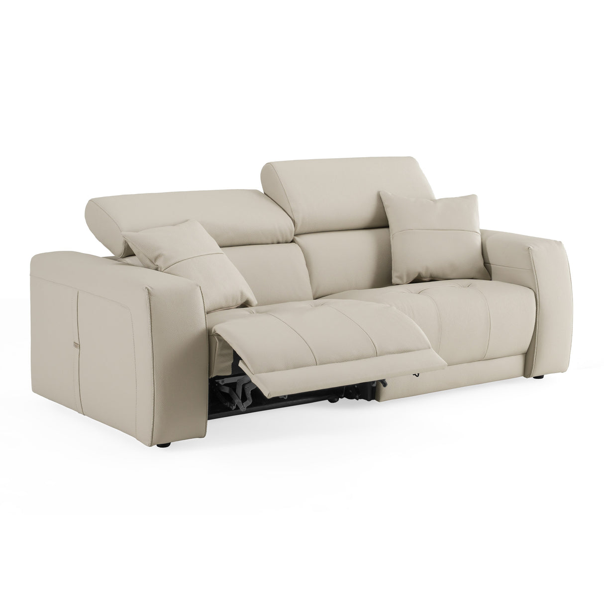 Dalton - Modern Italian Light Grey Leather 3-Seat Sofa + 2 Recliners - View Image 1