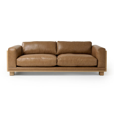 Divani Casa Danson - Modern Tan Leather + Wicker Sofa | Home Elegance USA