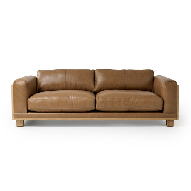 Divani Casa Danson - Modern Tan Leather + Wicker Sofa - VGKK - KF.8036 - SOFA - SAND - Home Elegance USA - 1