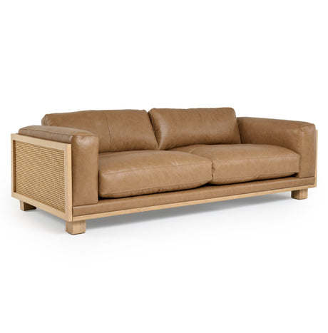 Divani Casa Danson - Modern Tan Leather + Wicker Sofa
