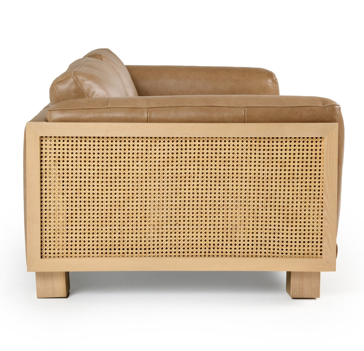 Divani Casa Danson - Modern Tan Leather + Wicker Sofa