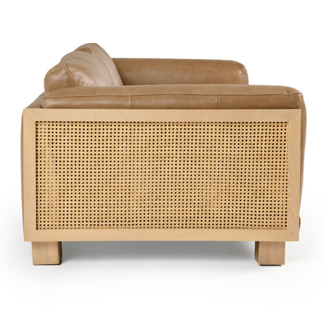 Divani Casa Danson - Modern Tan Leather + Wicker Sofa