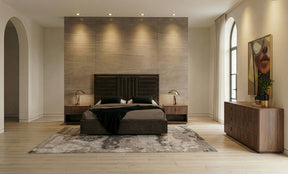 Queen Daystar + Roma - Modern Dark Brown Velvet + Walnut 4-Piece Bedroom Set - View Image 1
