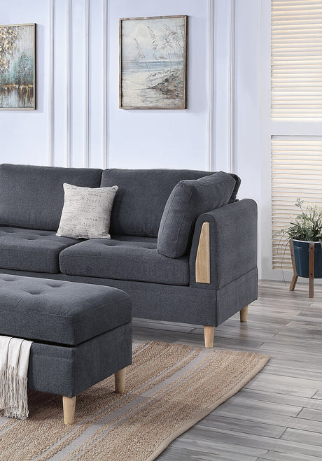 3-PCS Reversible Sectional Set Living Room Furniture Charcoal Color Chenille Couch Sofa, Reversible Chaise Ottoman - sold by Home Elegance USA