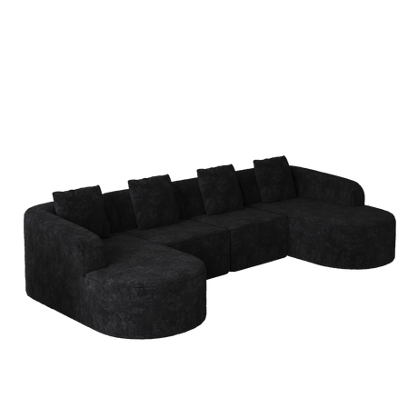 111.8-inch L-shaped curved modular sofa, modern design featuring lychee-textured long-pile polyester fabric, curved backrest with three pillows - sold by Home Elegance USA