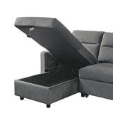 Ivy Dark Gray Velvet Reversible Sleeper Sectional Sofa with Storage Chaise and Side Pocket - Home Elegance USA