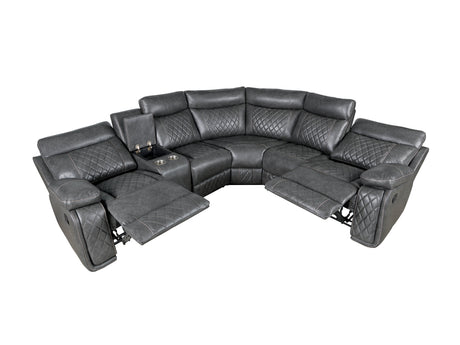 Home Theater Seating Manual Recliner with Cup Holder, Hide-Away Storage PU Reclining Sofa for Living Room, Home Theater, Gray - sold by Home Elegance USA