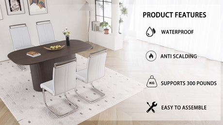 63 'medieval modern brown style MDF dining table and PU armless dining chair set 4. Assemble Desktop and Silver plated metal leg dining chair set, suitable for home&kitchen - sold by Home Elegance USA