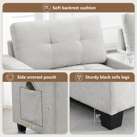 Chenille U Shaped Sectional Sofa with Acrylic Table Top, USB Charger, Storage Drawers, Pockets and Movable Ottoman - sold by Home Elegance USA