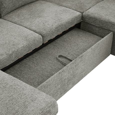 Versatile Light Grey Chenille Sectional Sofa Bed with Storage, Cup Holders & Charging Ports, 109.9' - sold by Home Elegance USA