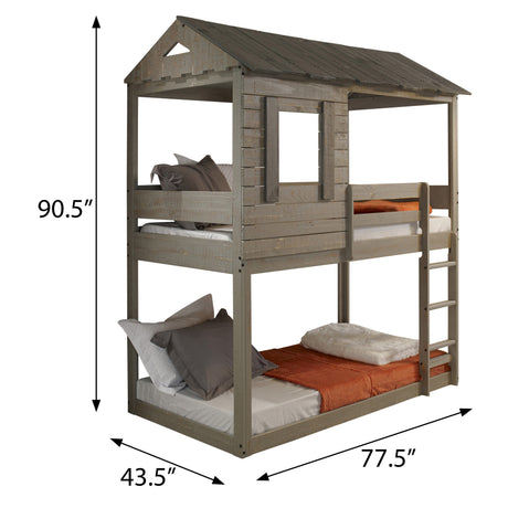 Rustic Grey Twin Over Twin Bunk Bed with Built-in Ladder - sold by Home Elegance USA
