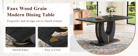 Black Wood Grain Dining Table Set for 4 people, 63' Modern MDF Dining Room Table Set .Paired with 4 Brown Suede Fabric chairs with decorative buckle design on the backrest.For Dining Room,Kitchen,etc. - sold by Home Elegance USA
