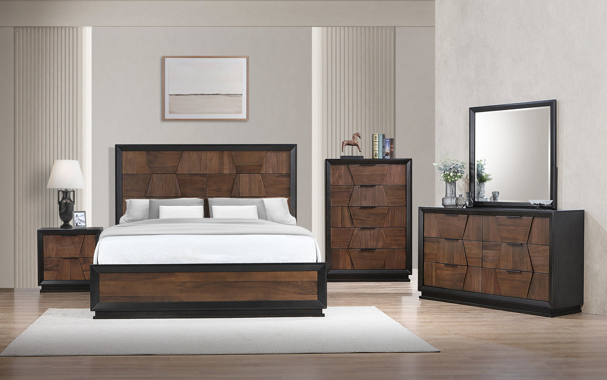 Houston Traditional Style King 5 Piece Bedroom Set in Walnut