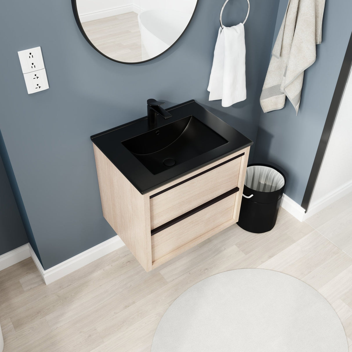 24" Bathroom Vanity, With Black Ceramic Sink And 2 Soft Close Drawers(BVA02524PLO - G - BL9060BK)W1286S00035 - W999S00079 - image - 2