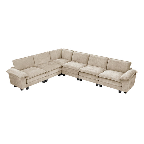 Modern Contemporary 6-Piece Modular Sectional Sofa Set Plush Comfort Taupe Chenille Upholstery Living Room Furniture Durable Plywood - sold by Home Elegance USA