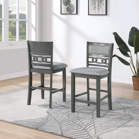 Transitional Style Gray Finish 5pc Counter Height Dining Table Set 1x Table 4x Chairs Round Table Open Shelves Padded Seat And Back - sold by Home Elegance USA