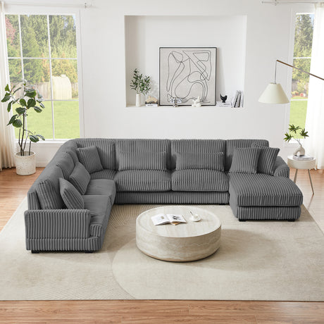 Modern Oversized U-shaped Sectional Sofa with Chaise Lounge in Dark Gray Corduroy, 129' - sold by Home Elegance USA
