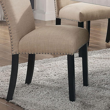 Gorgeous Marble Top Table w 6x Side Chairs Beige Fabric Upholstered Chair Dining Room 7pc Set Black Wooden Furniture - sold by Home Elegance USA