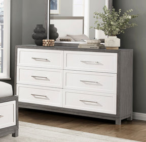 Six Drawers Dresser Ivory and Gray Finish Bedroom Furniture 1pc