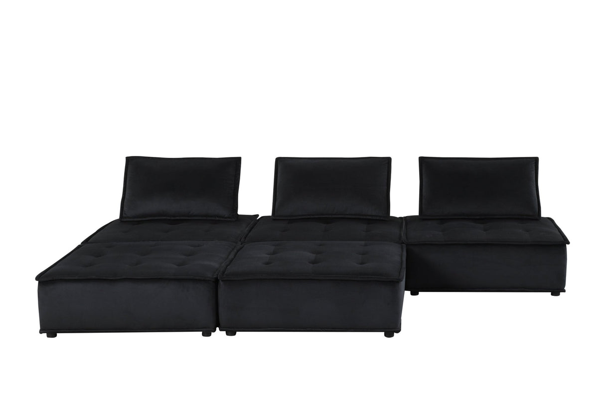 Anna Black Velvet 5 Pc Sectional Sofa - B061S00699 - Home Elegance USA - 5