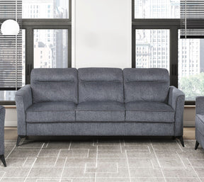Modern Living Room Sofa Dark Gray Microfiber Upholstery Comfortable Cushion Seat Couch Black Metal Legs Contemporary Furniture 1pc