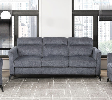 Modern Living Room Sofa Dark Gray Microfiber Upholstery Comfortable Cushion Seat Couch Black Metal Legs Contemporary Furniture 1pc