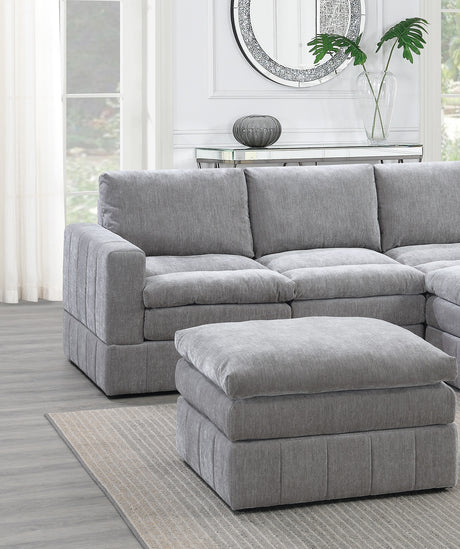 Contemporary 5pc Set Modular Sectional Set 2x One Arm Chair / Wedge 1x Armless Chair 2x Ottoman Granite Color Morgan Fabric Plush Living Room Furniture - sold by Home Elegance USA