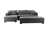 111'' Tufted Fabric 3 - Seat L - Shape Sectional Sofa Couch Set w/Chaise Lounge, Ottoman Coffee Table Bench, Dark Grey - W876S00066 - image - 3