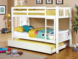 Transitional Style Wooden Bunk Bed Twin Over Twin Attached Footboard Ladder Rails And Lock Joint White  Trundle-Not Included