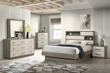 Gem Modern Style 5 Pc King Bedroom Set Made with Wood in Beige & Brown