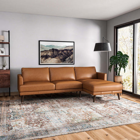 Lore  L-Shaped Genuine Leather Sectional In Tan Right Facing - sold by Home Elegance USA