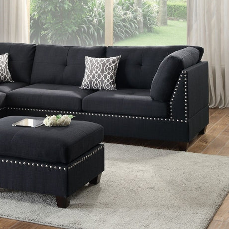 3-pcs Sectional Sofa Black Polyfiber Cushion Sofa Chaise Ottoman Reversible Couch Pillows - sold by Home Elegance USA
