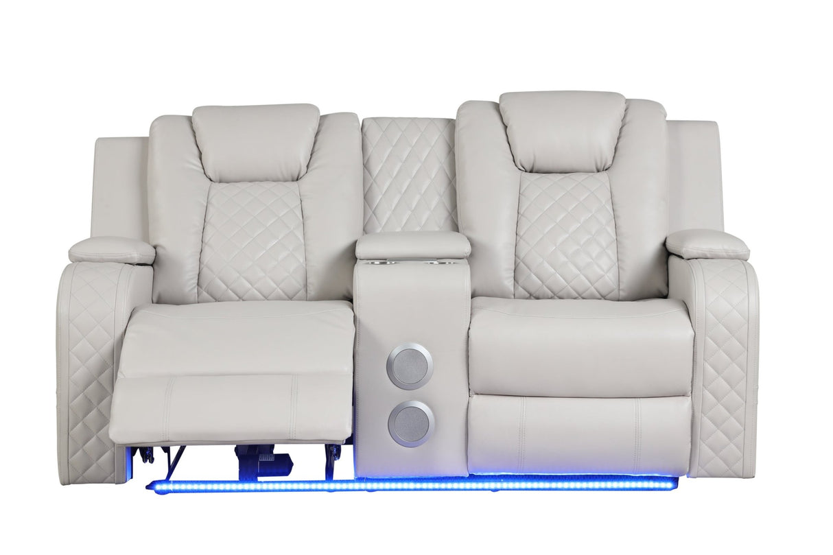 Benz LED & Power Reclining Loveseat Made With Faux Leather in Ice | Home Elegance USA