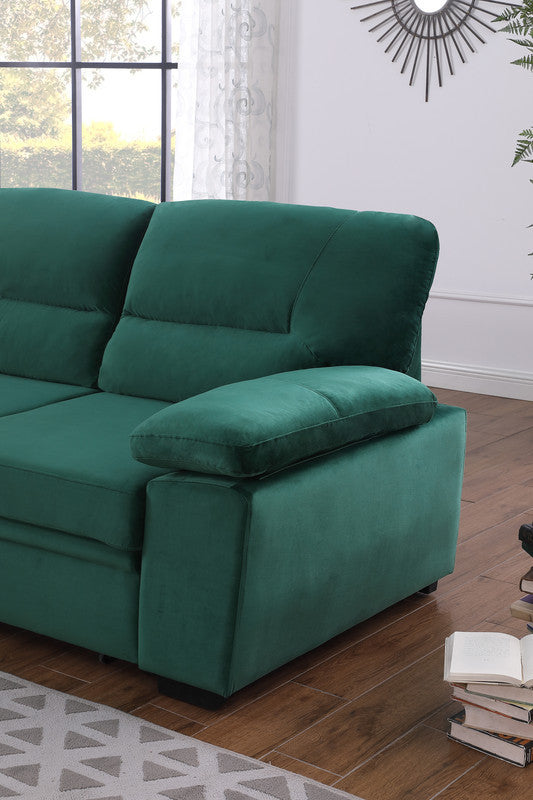 Kipling Green Velvet Fabric Reversible Sleeper Sectional Sofa Chaise - Home Elegance USA