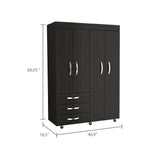 Hamilton Mobile Armoire, 4-Doors Cabinet, Three Drawers, Rods, Four Shelves, Black Wengue - Bedroom - sold by Home Elegance USA