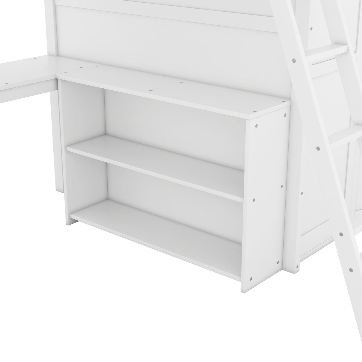 Full size Loft Bed with Desk, Shelves and Wardrobe-White - Home Elegance USA