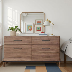 Tranquility Six Drawer Dresser, No Assembly Required, Walnut Finish