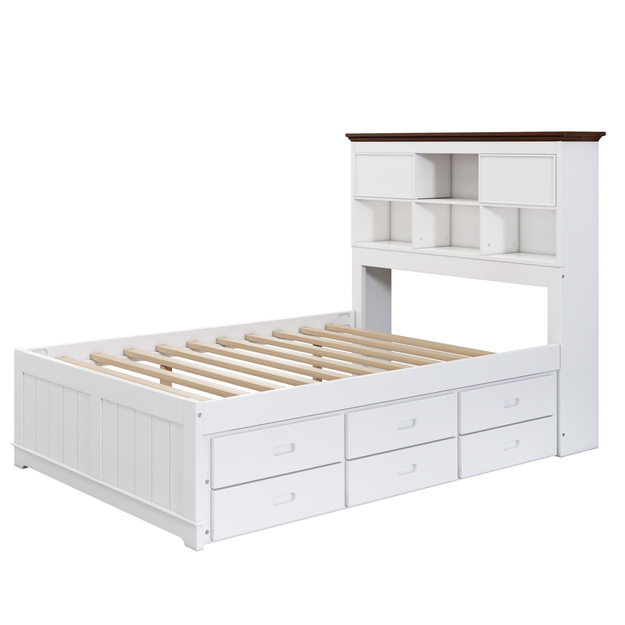 2 Pieces Wooden Captain Bedroom Set Full Bed with Trundle and Nightstand,White+Walnut - BS205271AAK - image - 20