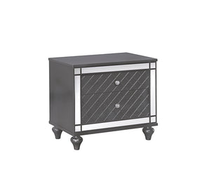 1Pc Glam Contemporary Style 2-Drawer Nightstand End Table with Mirror Plating Tapered Legs Gray Finish Bedroom Solid Wood Wooden Furniture
