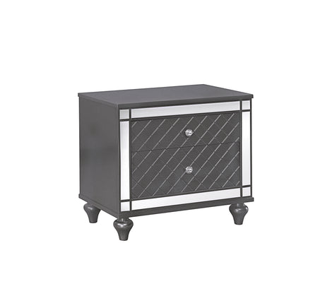 1Pc Glam Contemporary Style 2-Drawer Nightstand End Table with Mirror Plating Tapered Legs Gray Finish Bedroom Solid Wood Wooden Furniture